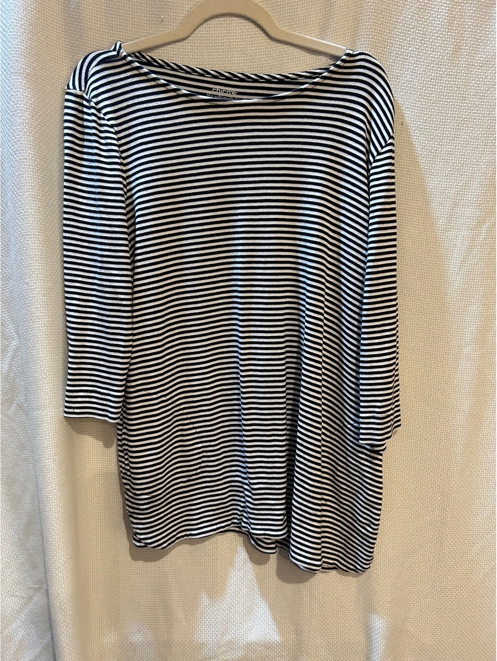 Chico's The Ultimate Tee Black and White Striped Long Sleeve Shirt Size XL